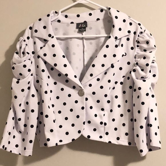 Dots cropped 3/4 puff sleeve polka dot blazer - Picture 2 of 7
